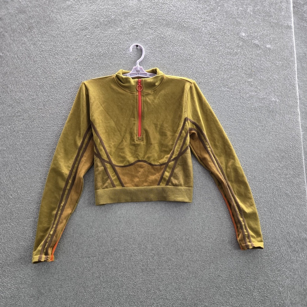 Fabletic Women Sweatshirt M Yellow Geometric Opal‎ Seameless Half Zip Crop